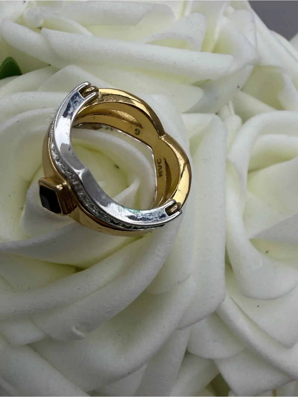 Vintage Gold tone and Silver Ring Set with Ruby Accent size 6